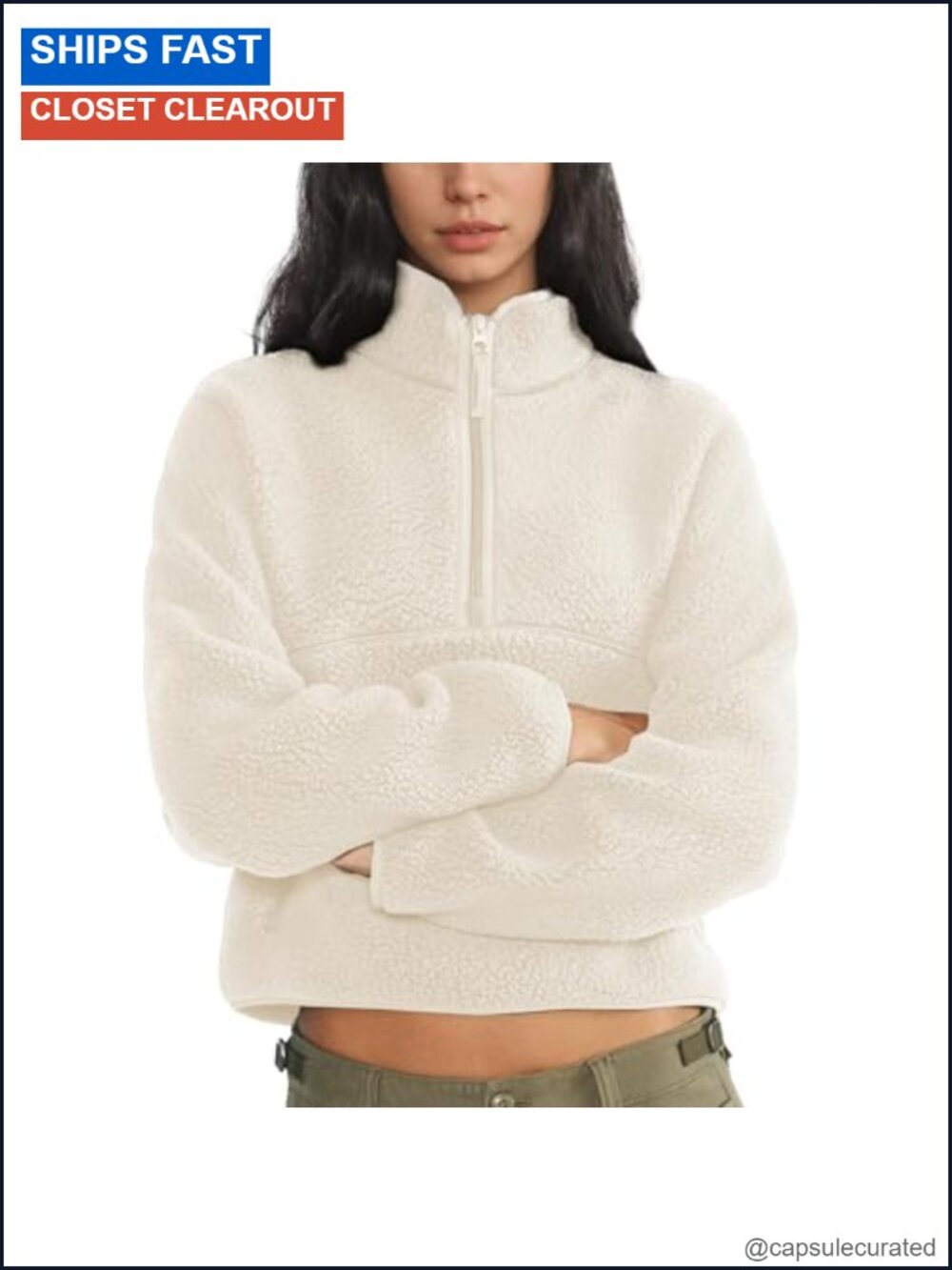 Women's Fleece Pullover Sherpa Jacket Quarter Zip Sweatshirt Warm